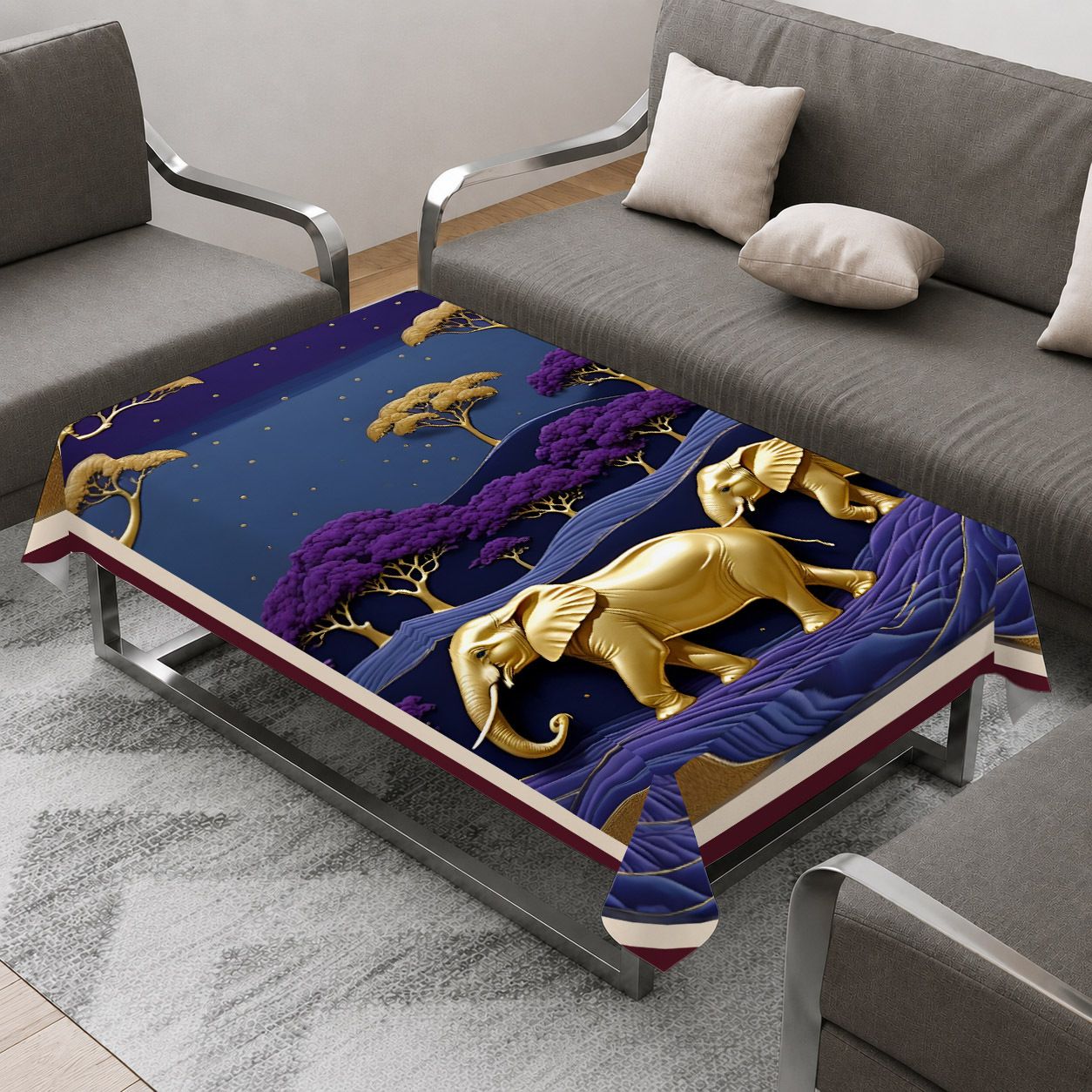 ivaza Velvet 4 Seater Printed Table Cover-picture-42
