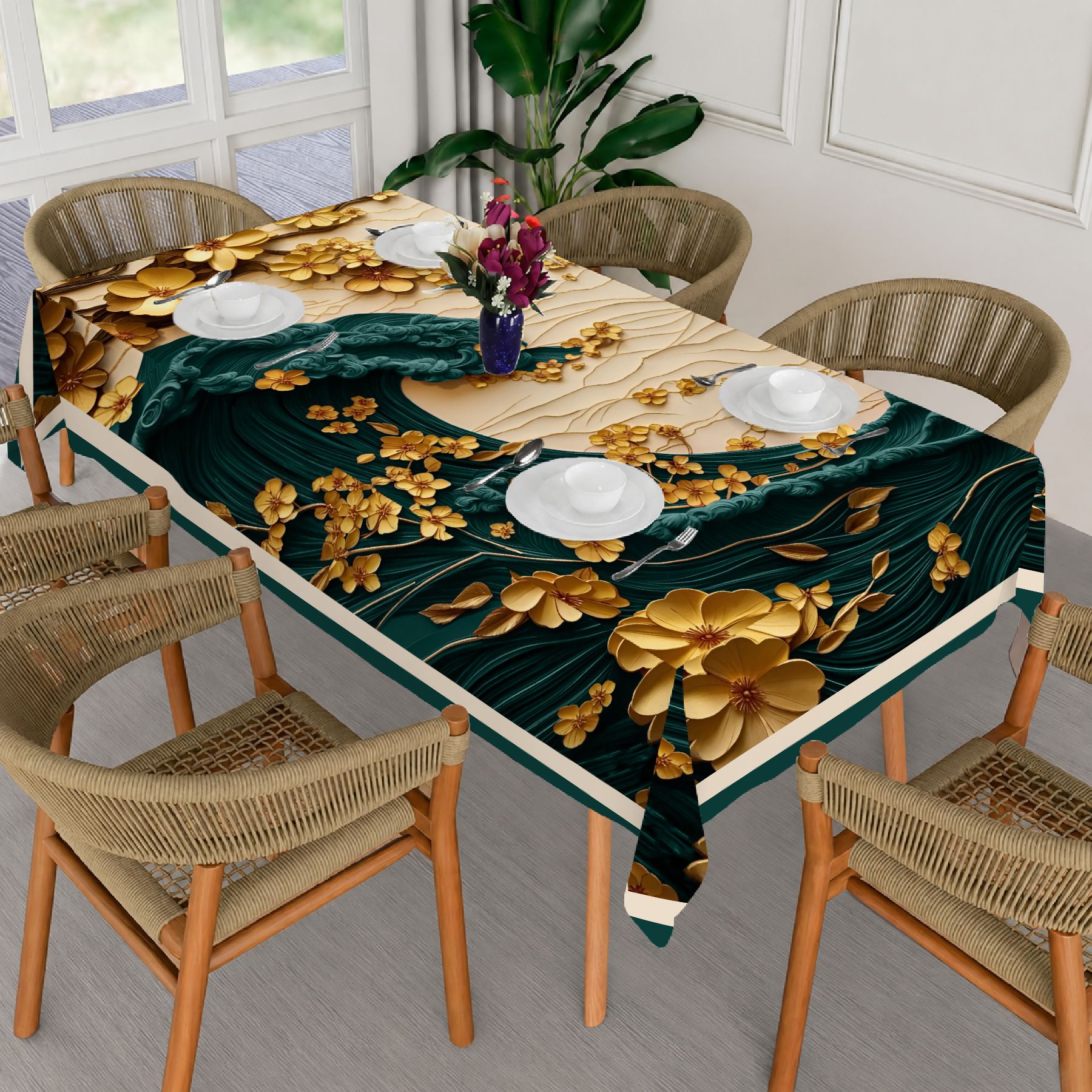 flipkart smartbuy Velvet 6 Seater Printed Table Cover-picture-35