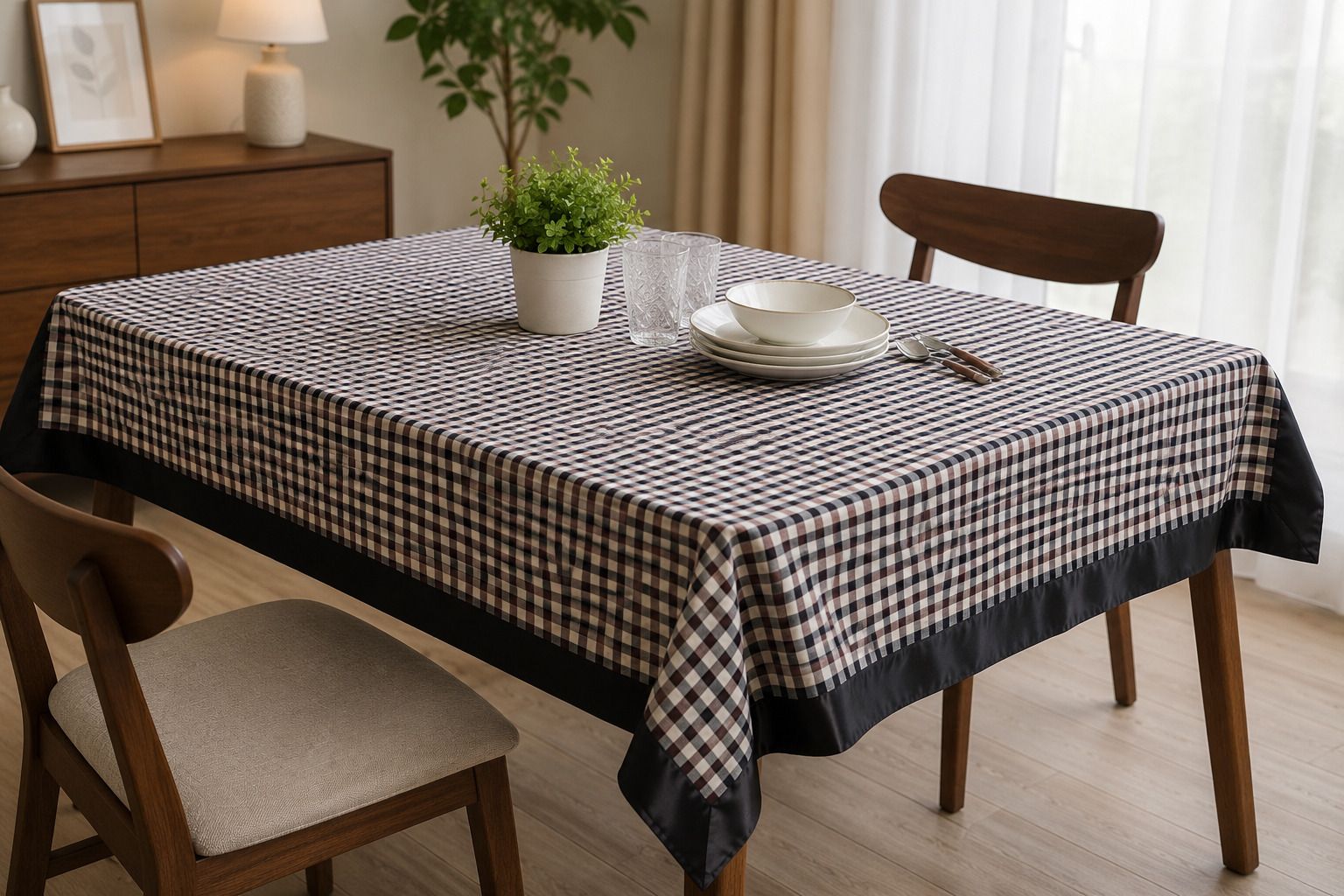 optica weaves Cotton 6 Seater Checkered Table Cover-picture-40