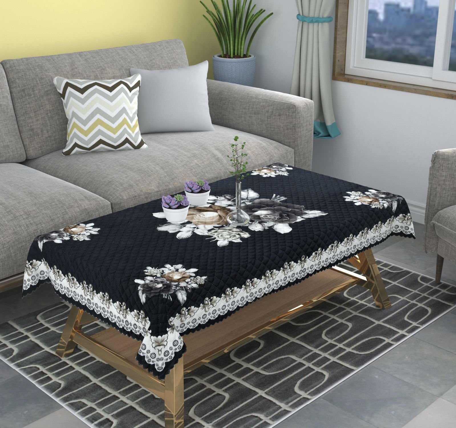 shree paras Velvet 4 Seater Floral Table Cover-picture-14