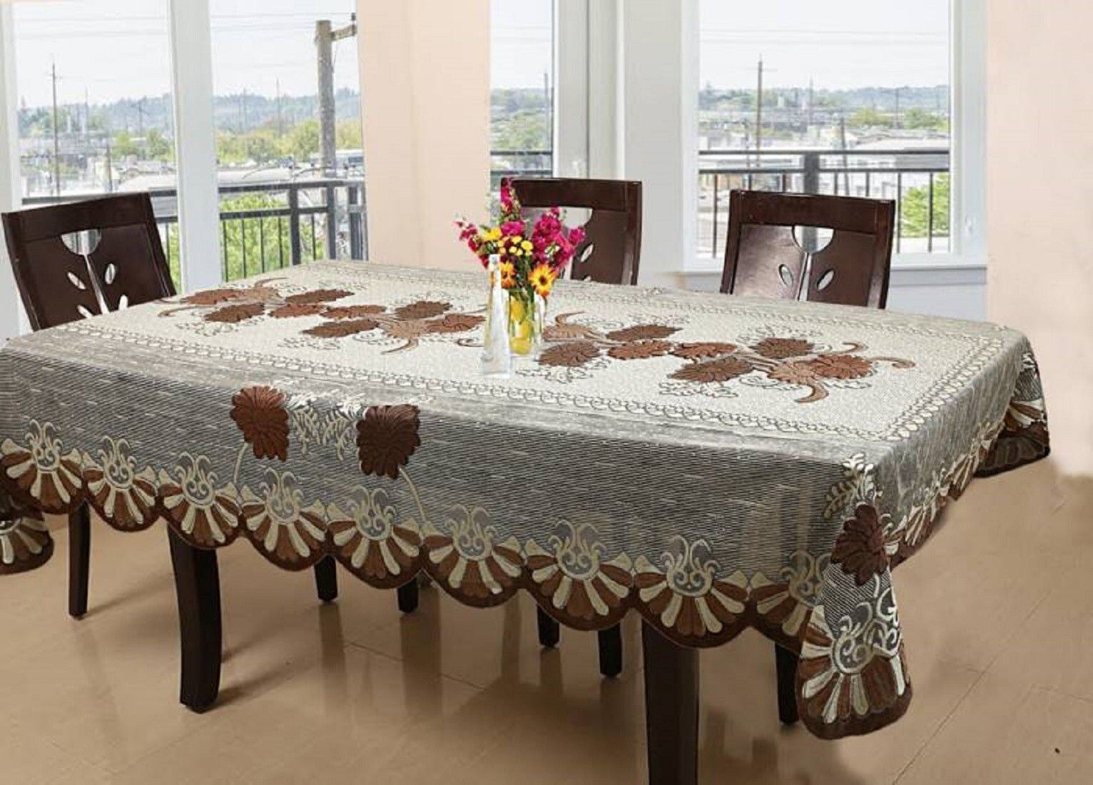 abn furnishing Polyester 8 Seater Floral Table Cover-picture-12