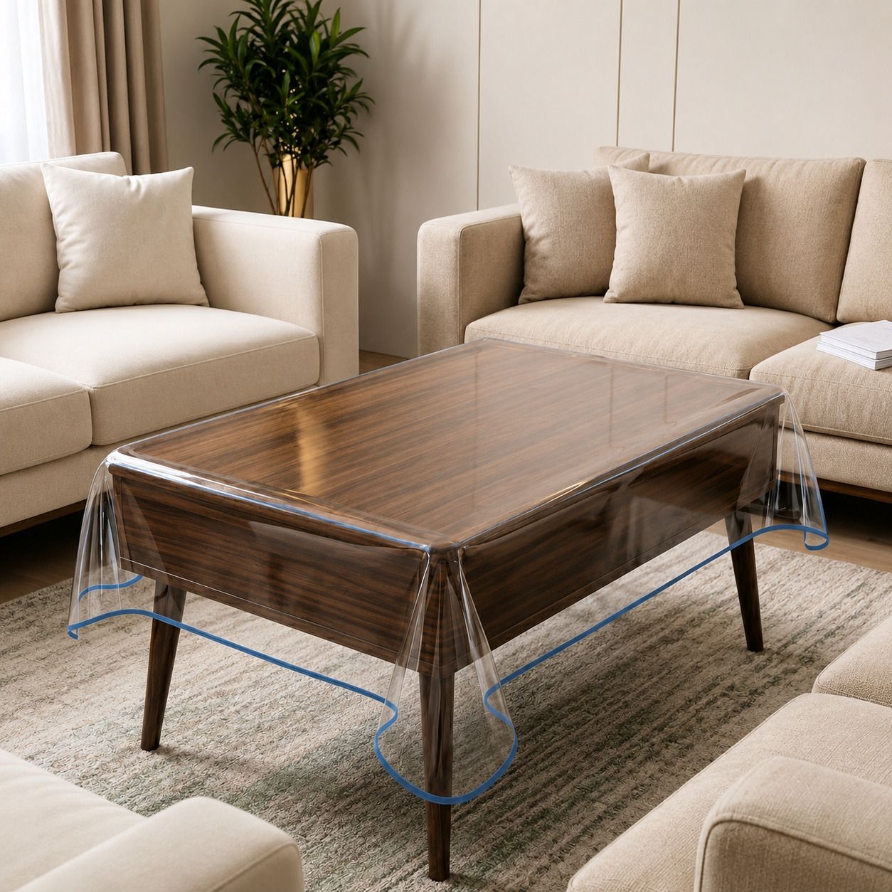 PVC 4 Seater Self Design Table Cover-image-33