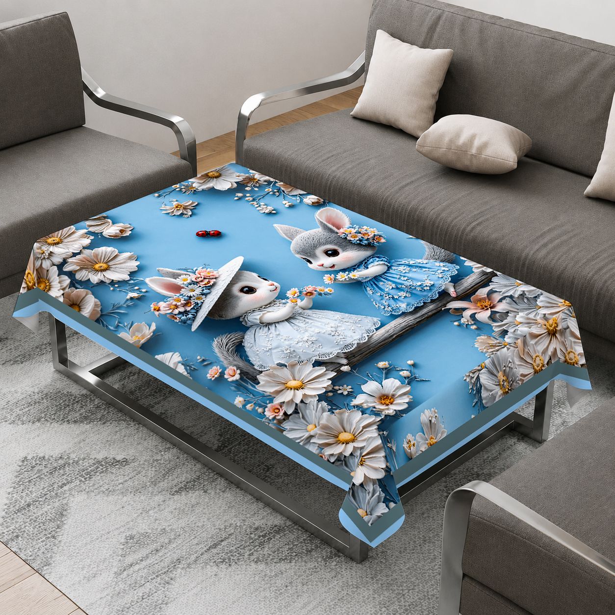 Velvet 4 Seater Printed Table Cover-image-27