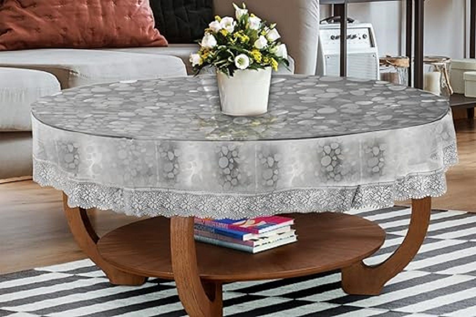 PVC, Plastic 4 Seater Polka, Printed Table Cover-image-45