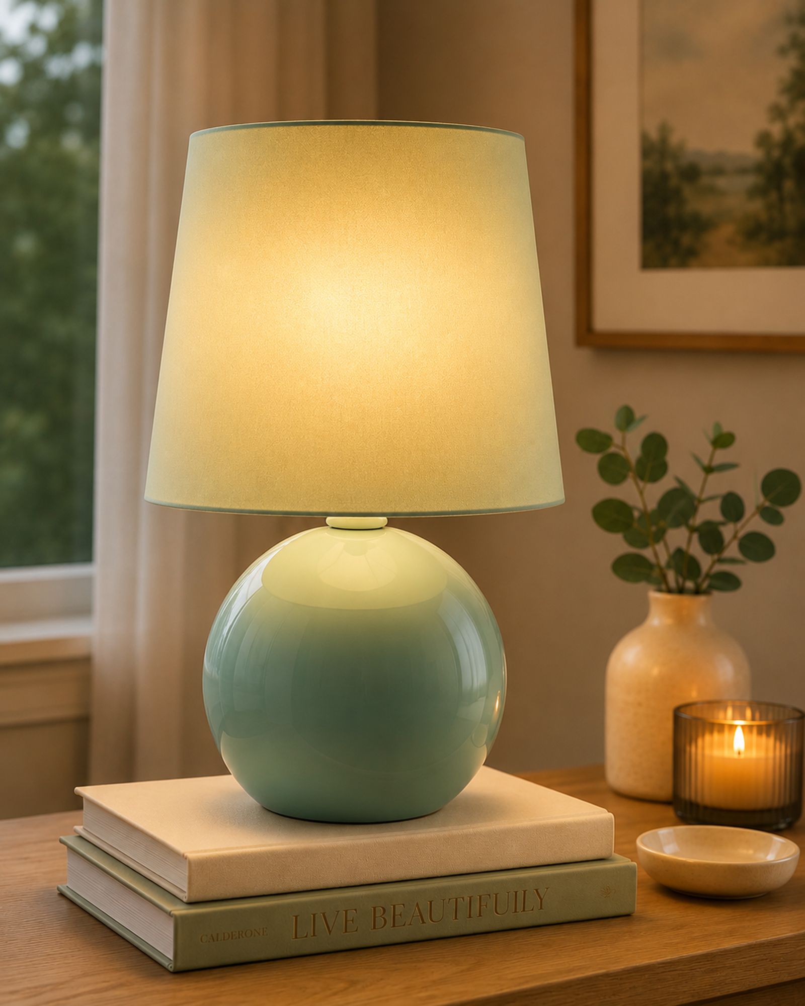 Classic Ceramic Bedside Lamp, Mint Green Shade for Bedroom & Living Room Table Lamp-image-42