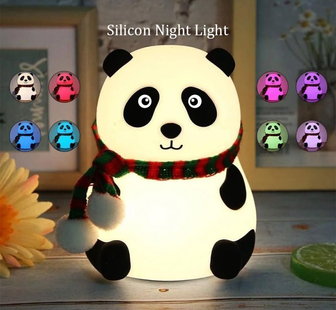 Cute Panda Silicon USB Rechargeable Night Light Lamp with Sensor Control-image-14