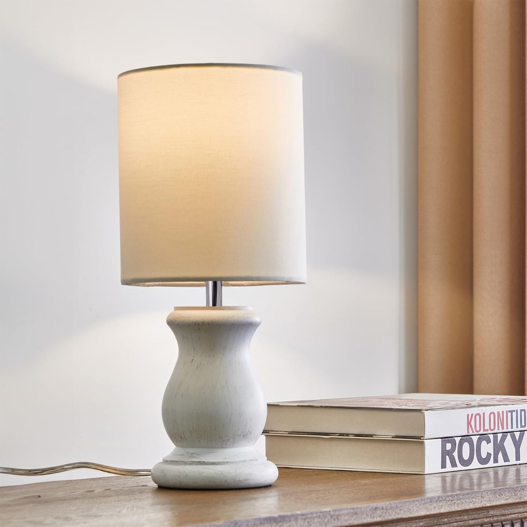 decor city Mid Century Table Lamp for Living Room Linen Shade Bedside Lamps Dowel Walnut Table Lamp-picture-28
