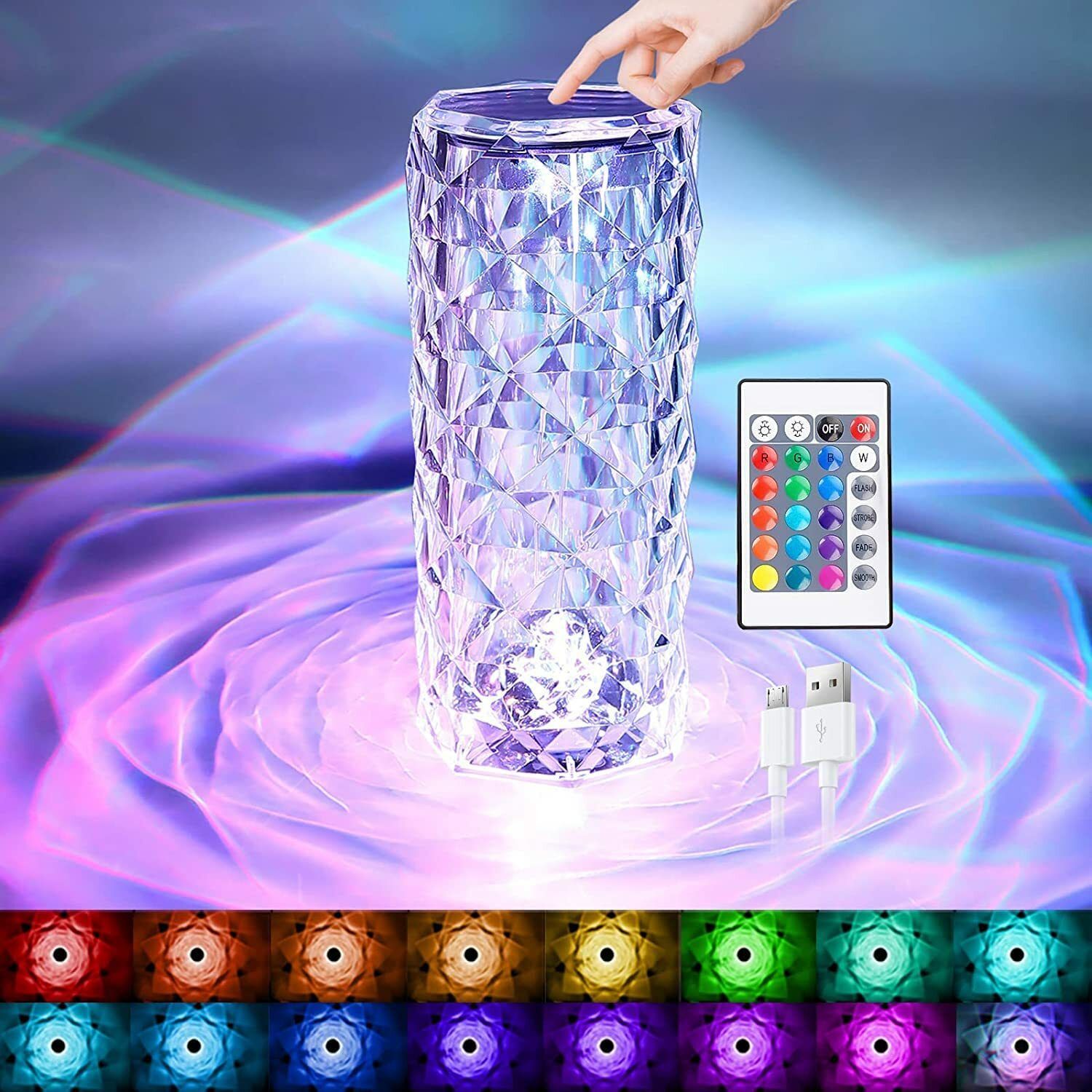 LED Crystal Lamp 16 Color Modes Rose Diamond Lamp with Touch and Remote Control Shower Laser Light-image-42