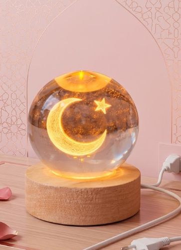 giggle gallery Elegant Crescent Moon & Star 3D Crystal Ball Nightlight Eid gifts Table Lamp-picture-25