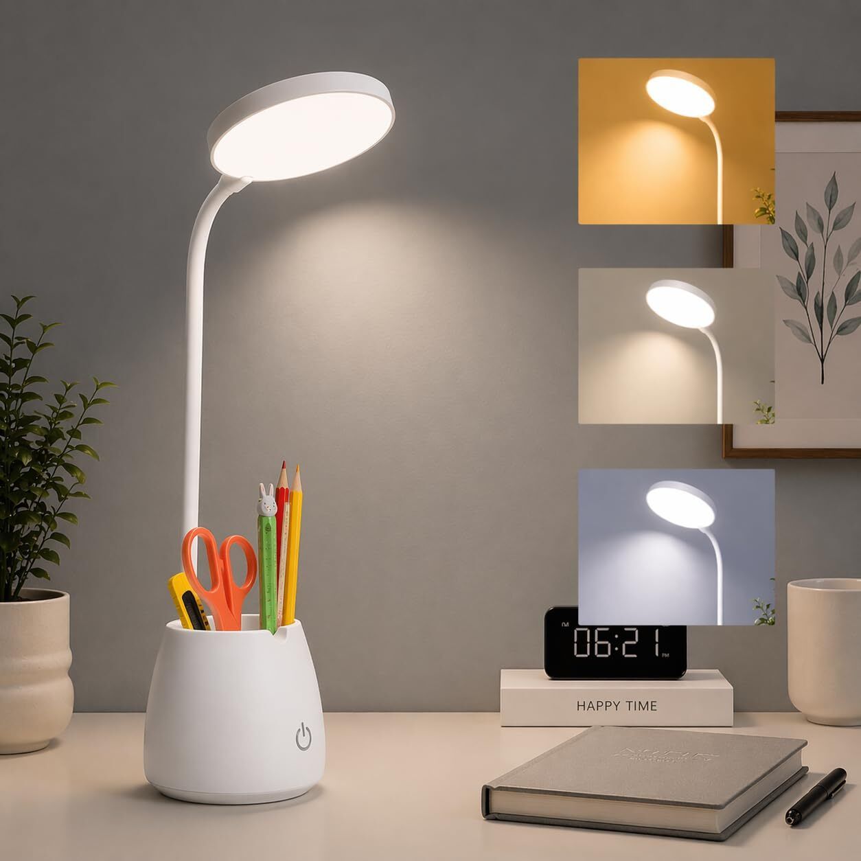 Rechargeable LED Study Lamp with Pen Holder, 3 Color Modes Touch Table Light Study Lamp-image-36
