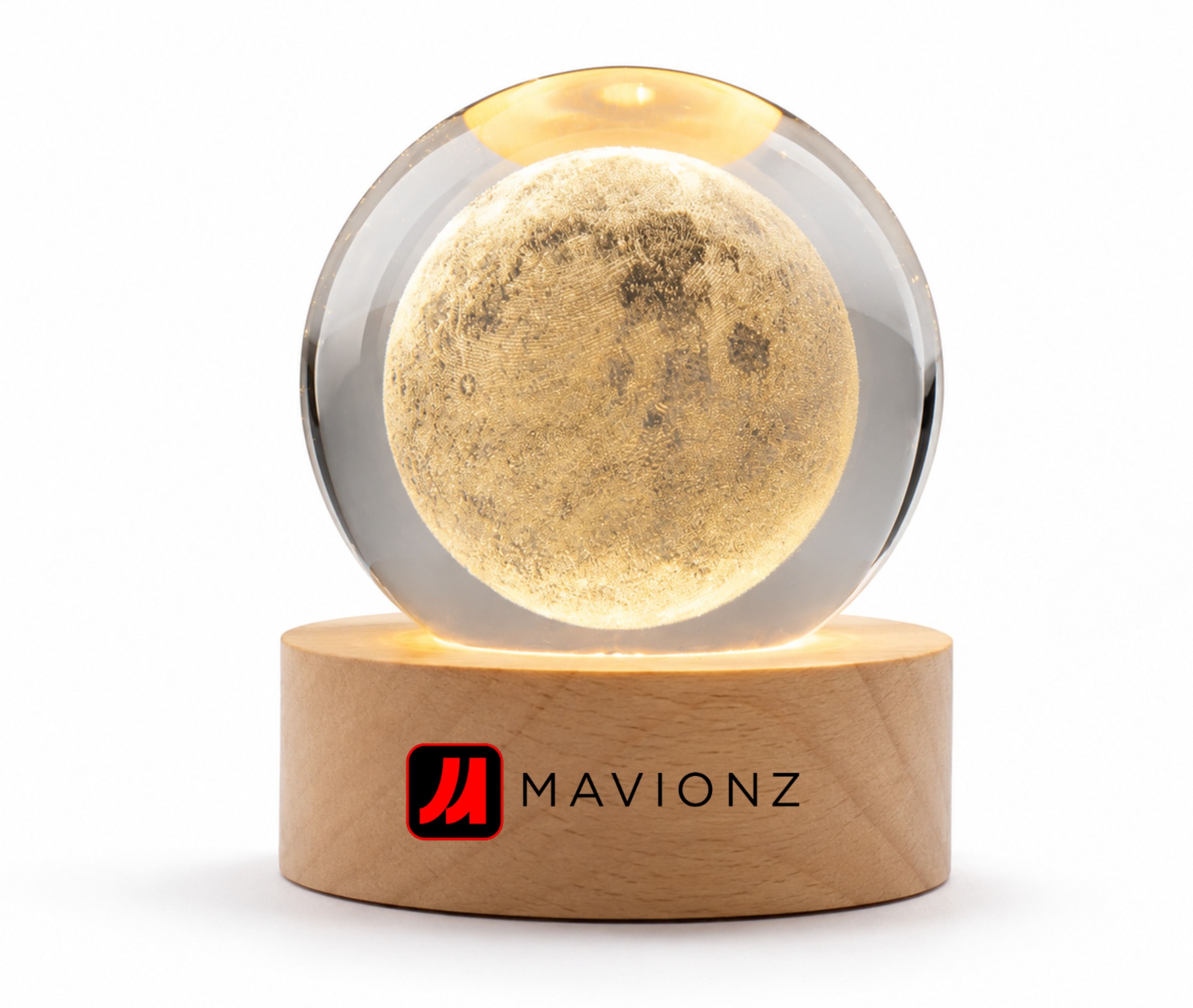 3D Moon Crystal Ball Lamp | Wooden Base | Warm White LED | USB Powered Night Lamp-image-48
