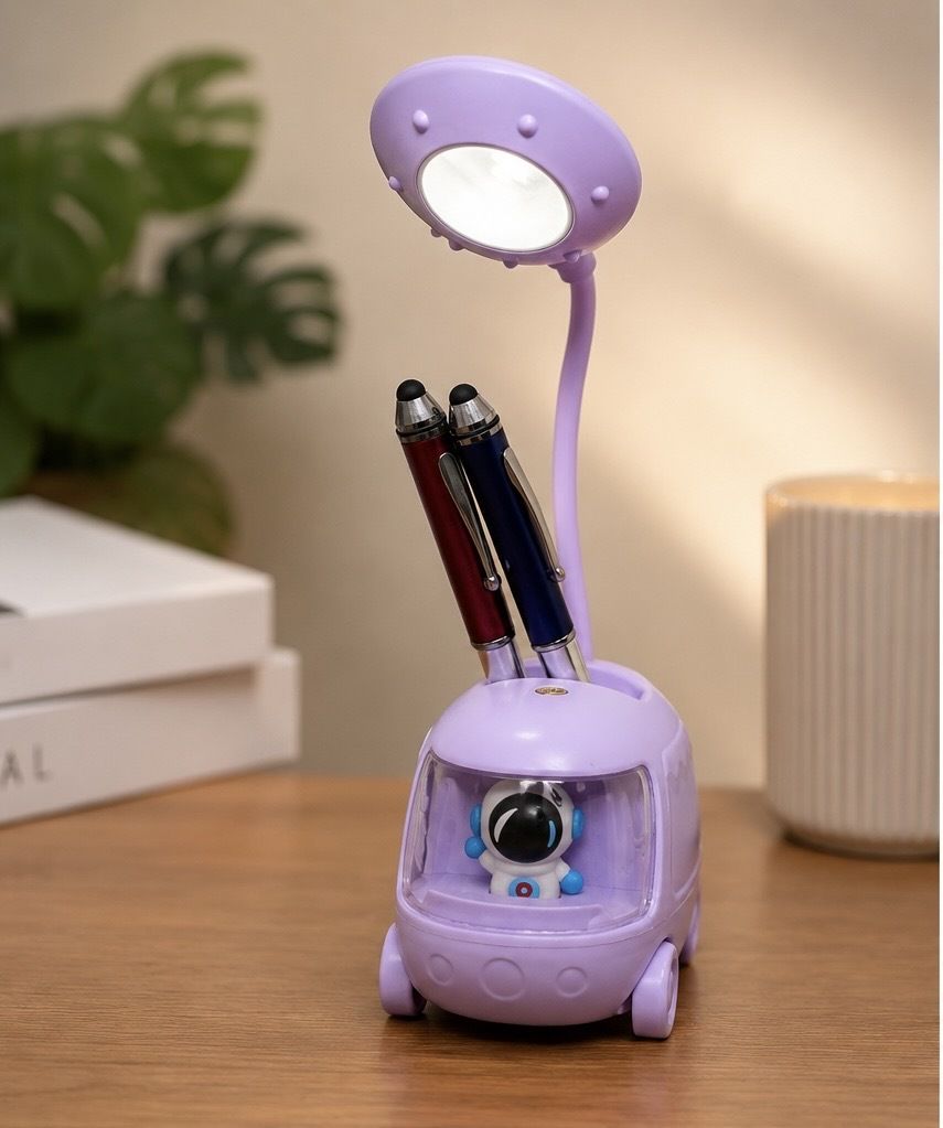 Cute Bus LED Desk Lamp with Pen Holder – Purple Study Lamp-image-8