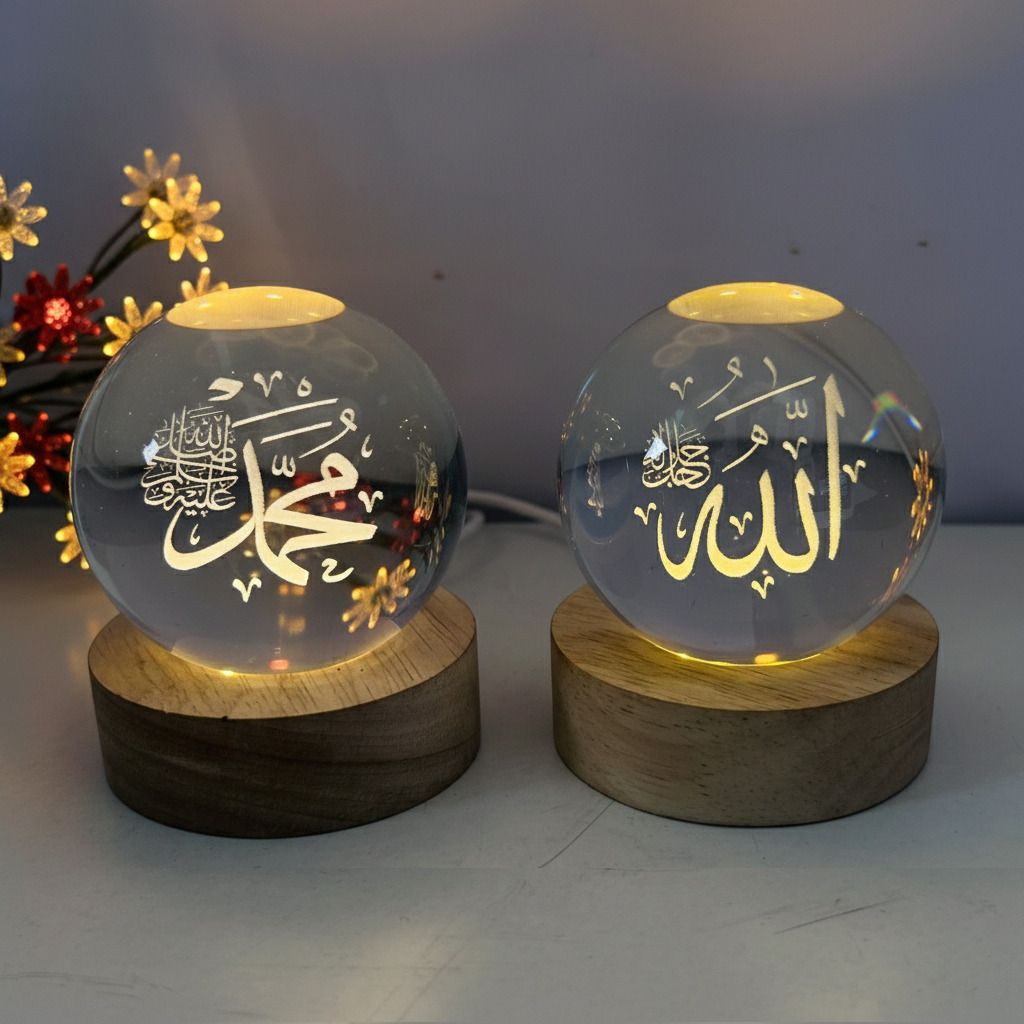 mansurigift 3D Allah Mohammad Crystal Night Lamp - Islamic Gift & Decoration Lamp Table Lamp Table Lamp-picture-13