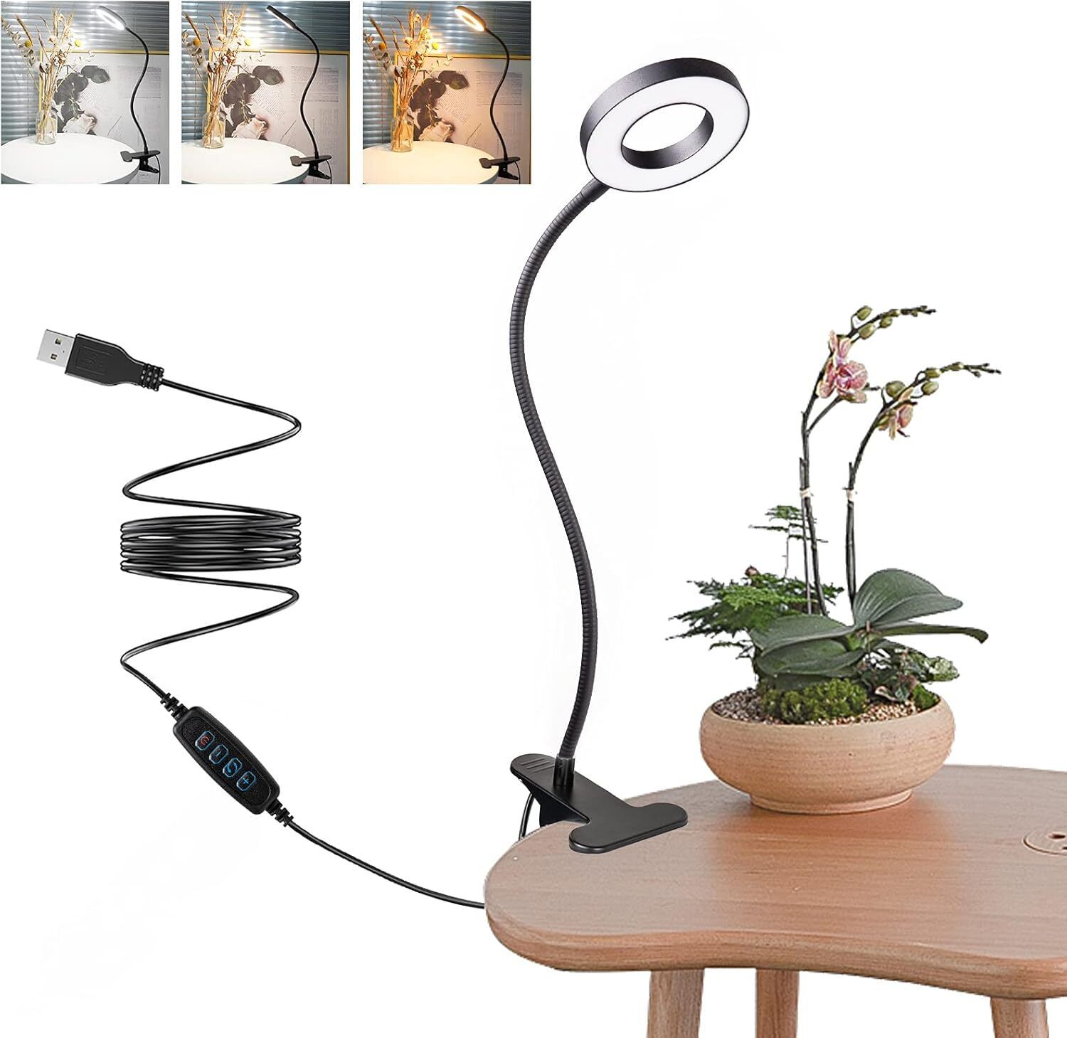 suicune Desk Lamp, 360° Flexible Dimmable Eye Protection USB Clamp Light Study Lamp-picture-35