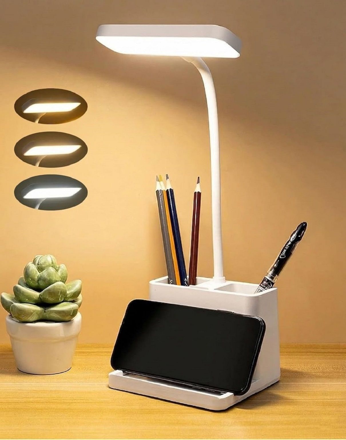 akr Powerful Rechargeable lamp with Pen Holder 3 Mode Lights Mobile Stand Desk Lamp Study Lamp-picture-2