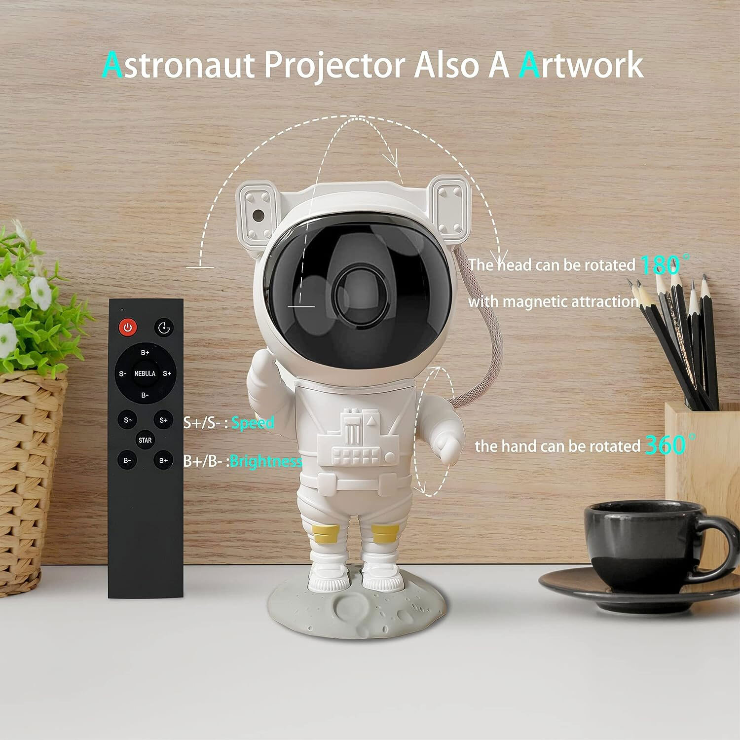 BASS BLING Cute Astronaut LED Projection Lamp with Remote Control Night Lamp Motion Sensor Light image 1