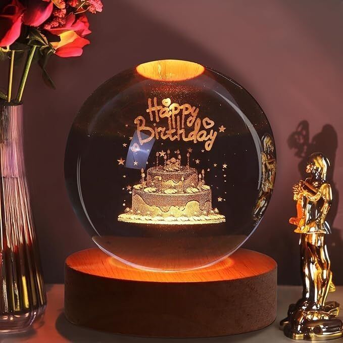 3D Happy Birthday Crystal Ball Light – LED Decorative Party Lamp Table Lamp