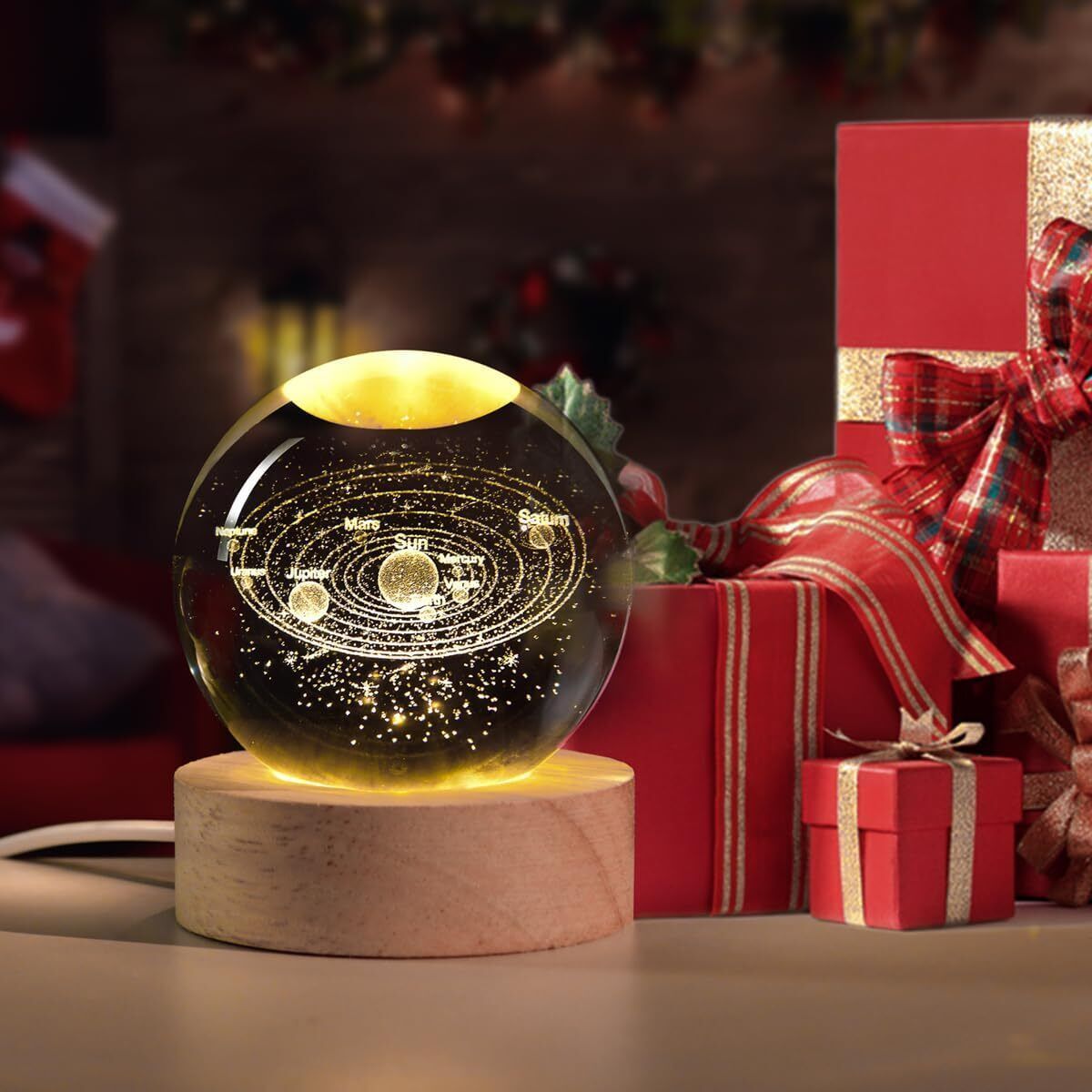 3D Solar System LED Lighted Planets Model Crystal Ball Lamp with Wooden Base Night Lamp-image-37