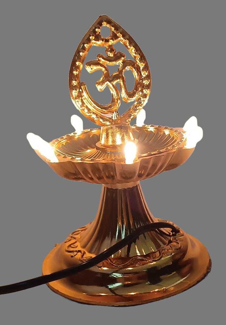agpacker Shine 1 Layer Golden Om Design Plastic LED Electric Diya - Pack of 1 Table Lamp-picture-11