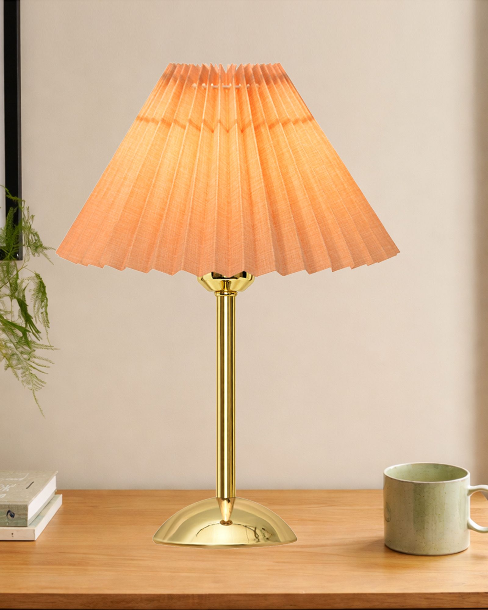 glowhere Luxe Dome Gold Table Lamp with Pleated Beige Shade for Bedroom & Study Table Lamp-picture-38