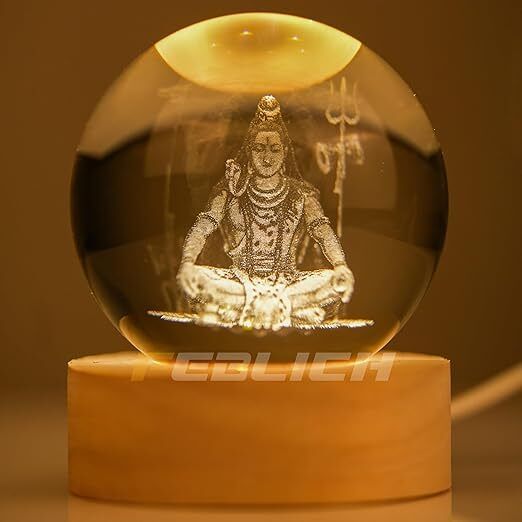 3D Shiv Crystal Ball LED Night Light Lamp for Home Décor & Gifting Table Lamp
