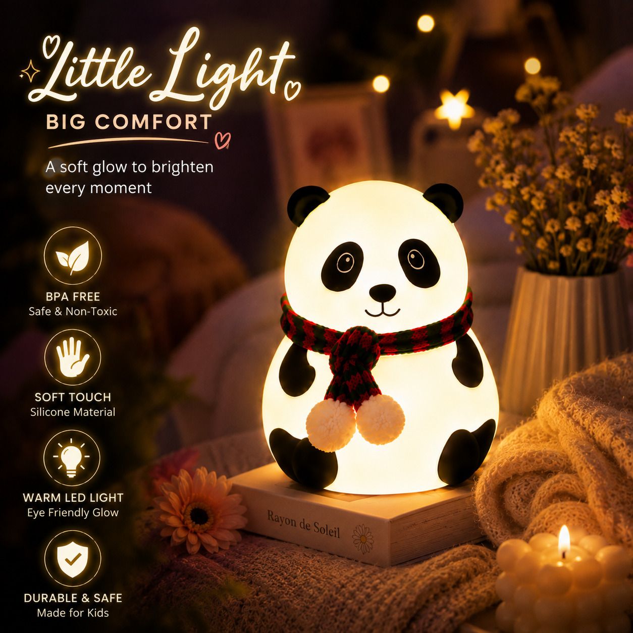 Cute Panda LED Night Lamp for Kids Bedroom Soft Silicone Bedside Table Light Night Lamp-image-23