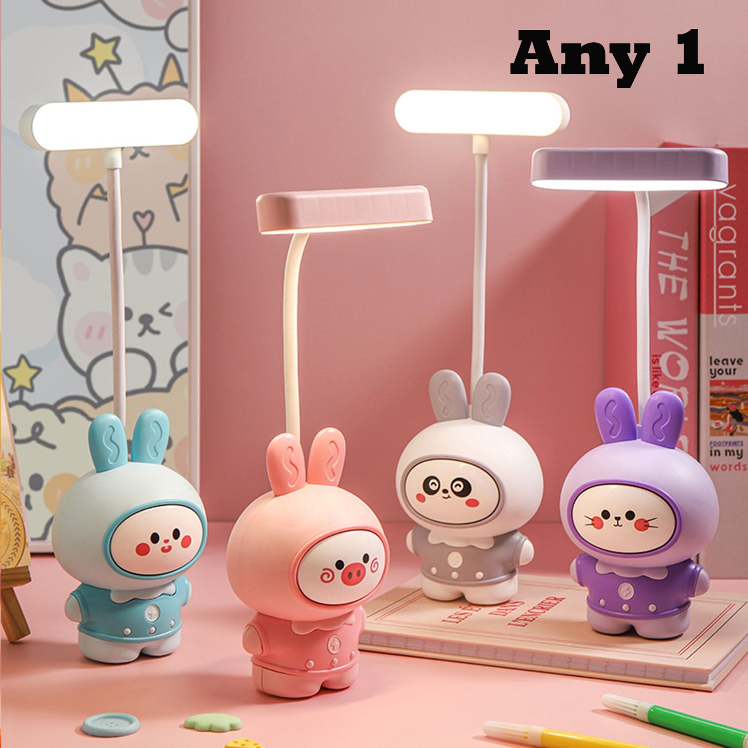 flezny Cartoon Cute Rabbit Pencil Sharpener with USB Rechargeable Desk Lamp Study Lamp-picture-23