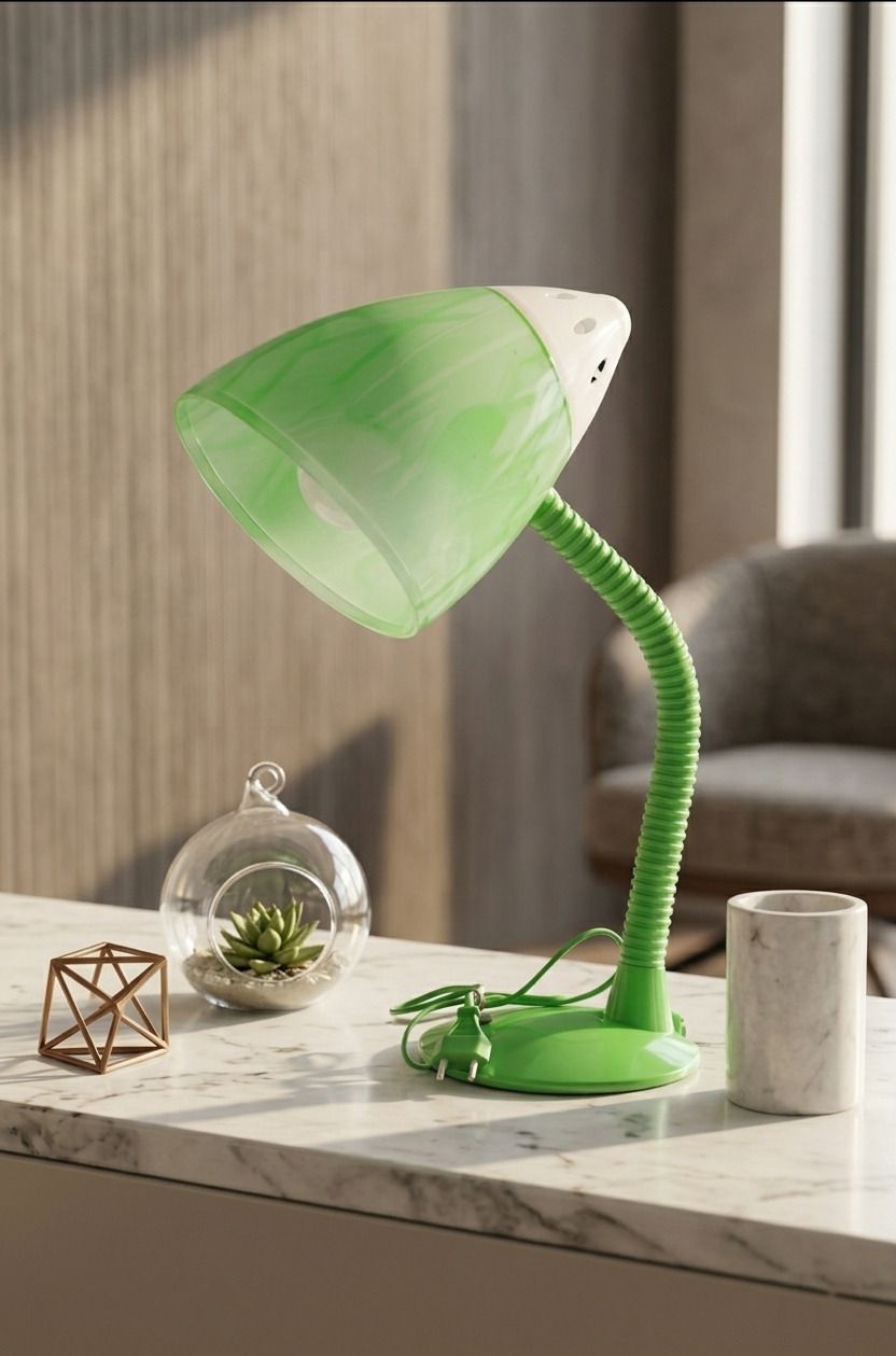 Flexible Study Table Lamp, Translucent Shade, PVC B22 Holder (No Bulb), Green Study Lamp-image-47