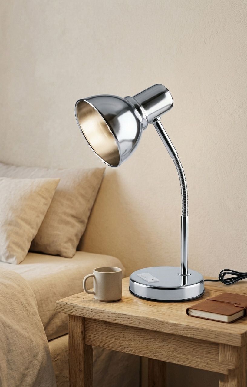 Flexible Gooseneck Metal Study & Table Lamp | Chrome Finish | B22 Base (No Bulb) Study Lamp-image-42