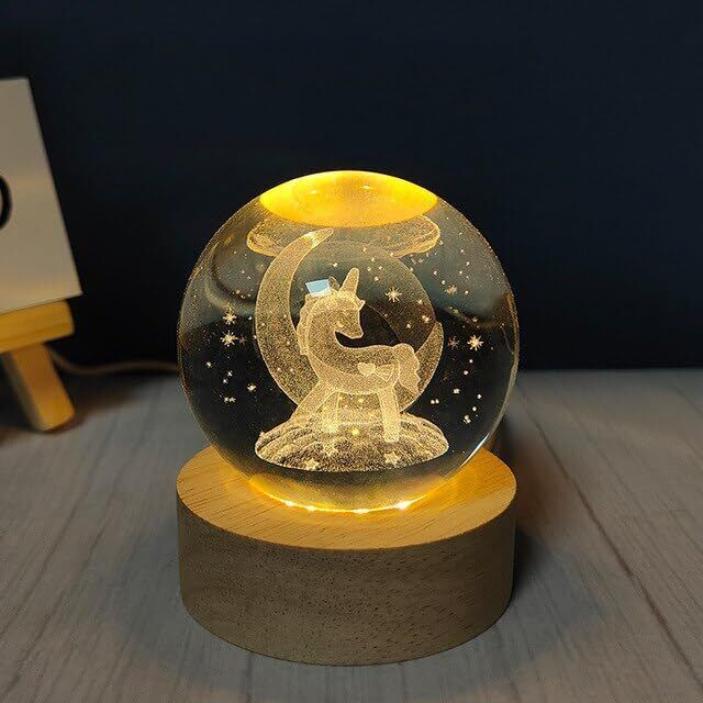 Unicorn 3D Galaxy Crystal Ball Light 2.4"Glass Ball Night Lamp with Woodern Base Table Lamp-image-45