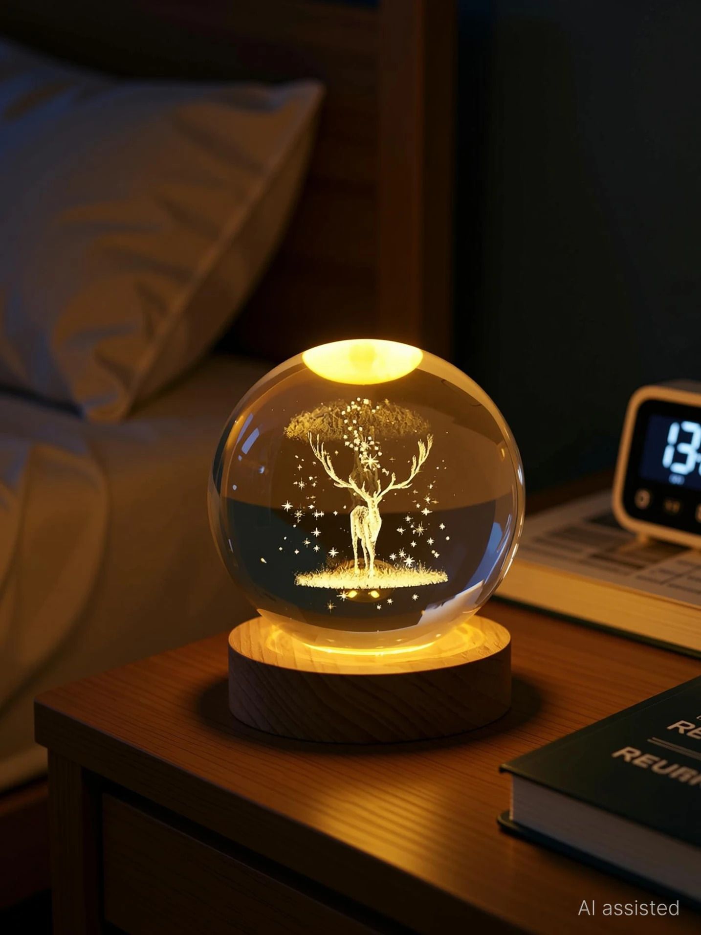 elegant touch decor 3D Deer Crystal Ball Night lamp Night Lamp-picture-8