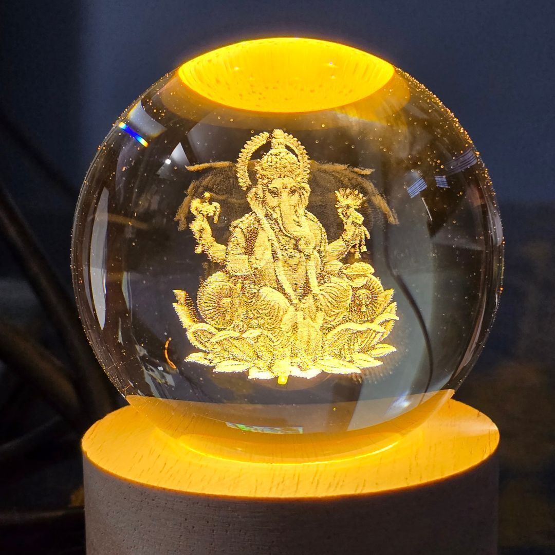 3D Ganesh Ji Crystal Ball Night Lamp