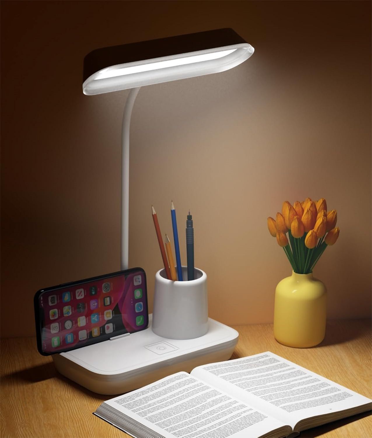 akr Powerful Rechargeable lamp with Pen Holder 3 Dimmable Lights With Rotating Neck Table Lamp-picture-16
