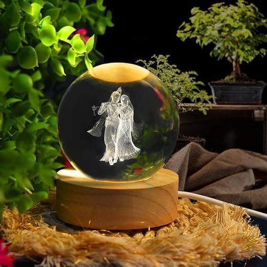 3D Radha Krishna Crystal Ball Night Lamp with Wooden Base | Crystal Ball LED Table Lamp-image-36