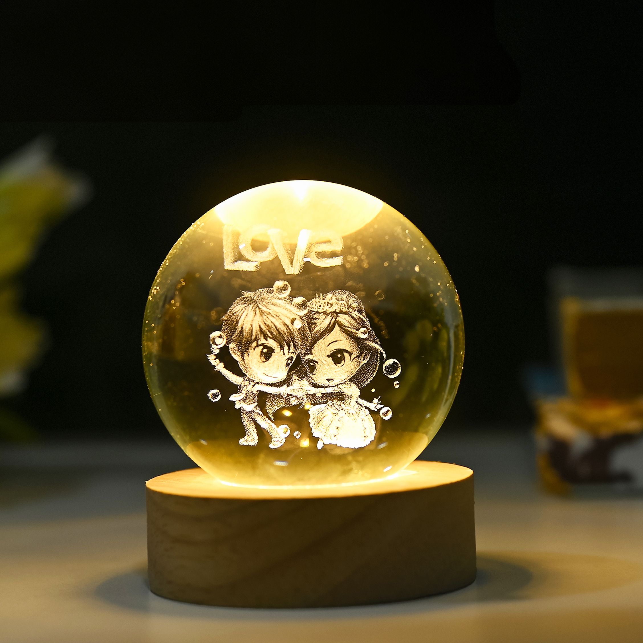 3D Crystal Ball Night Lamp| Engraving Cute Couple with Love Crystal Light Ball Night Lamp-image-43