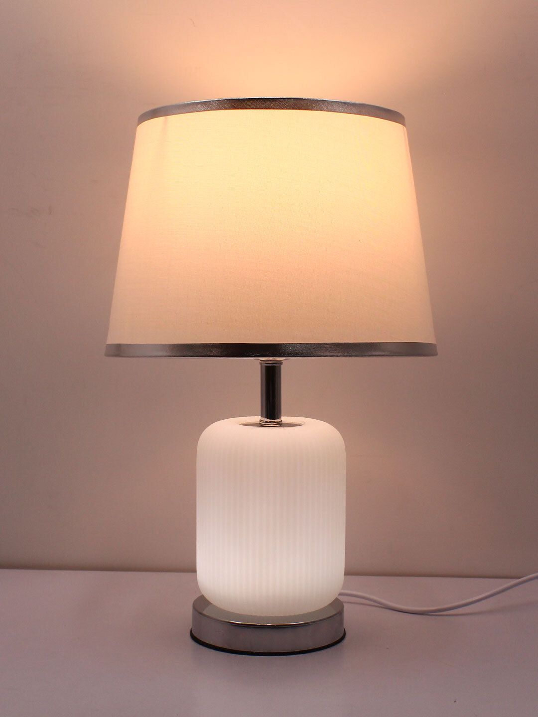 elare Silver & White Table Lamp with Cotton Shade, Metal Base, 40 cm Table Lamp-picture-14