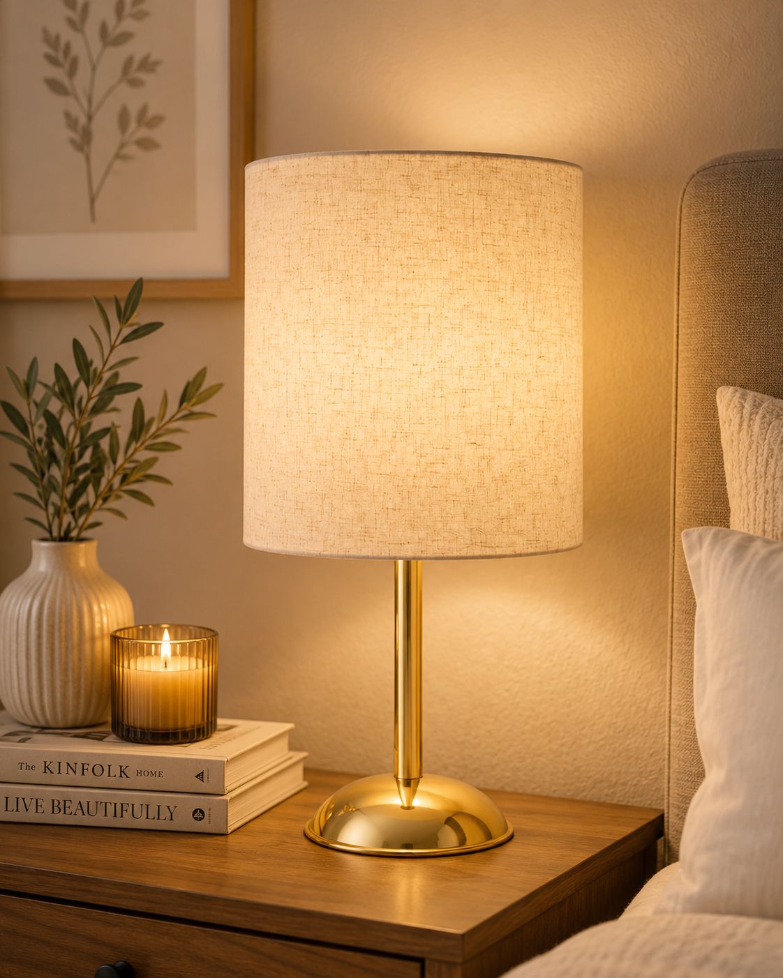 flipkart perfect homes Luxe Round Gold Table Lamp with Khadi Cylinder Fabric Shade for Home Decor Table Lamp-picture-18