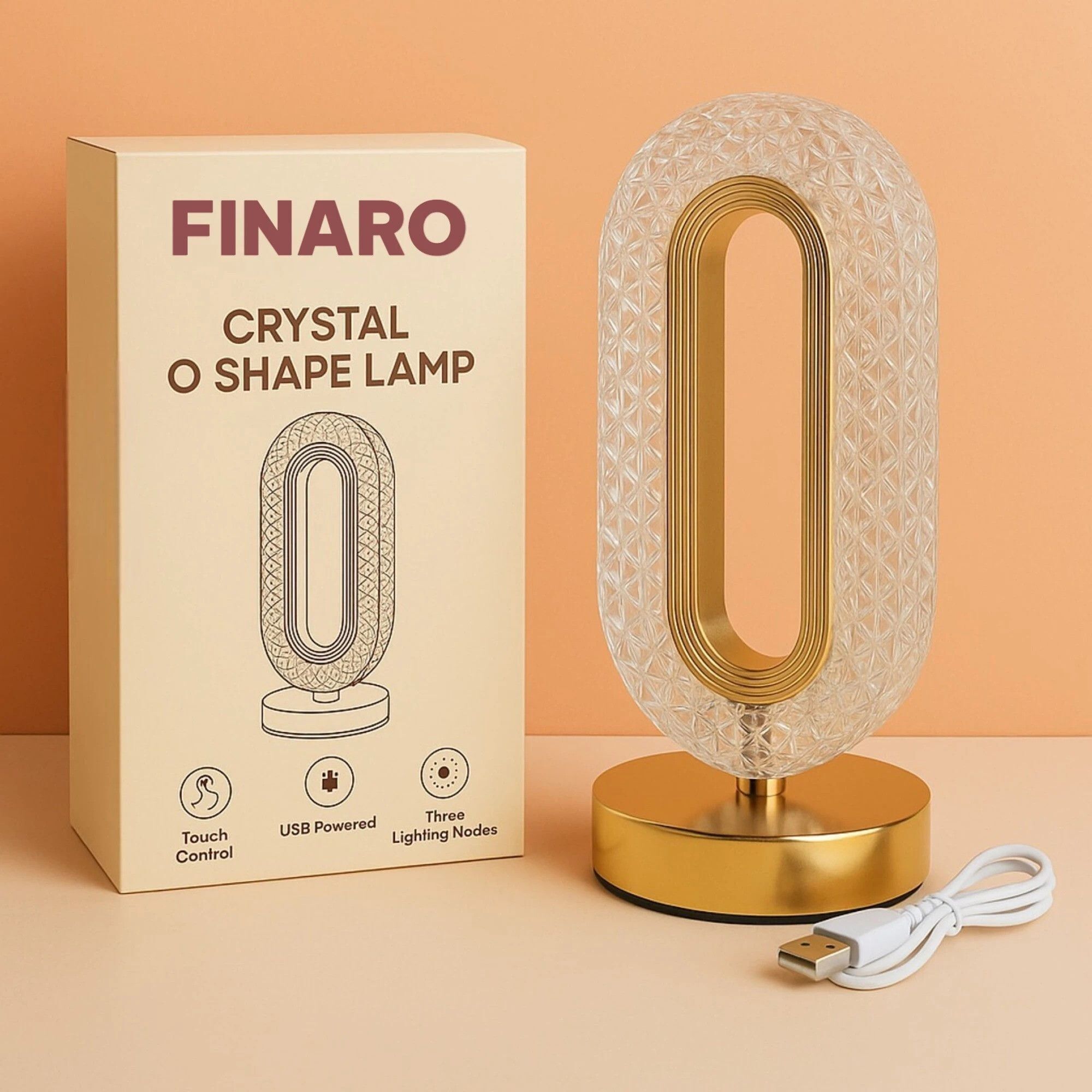 Modern Crystal Night Stand Lamp – 3-Way Dimmable, Rechargeable Table Lamp