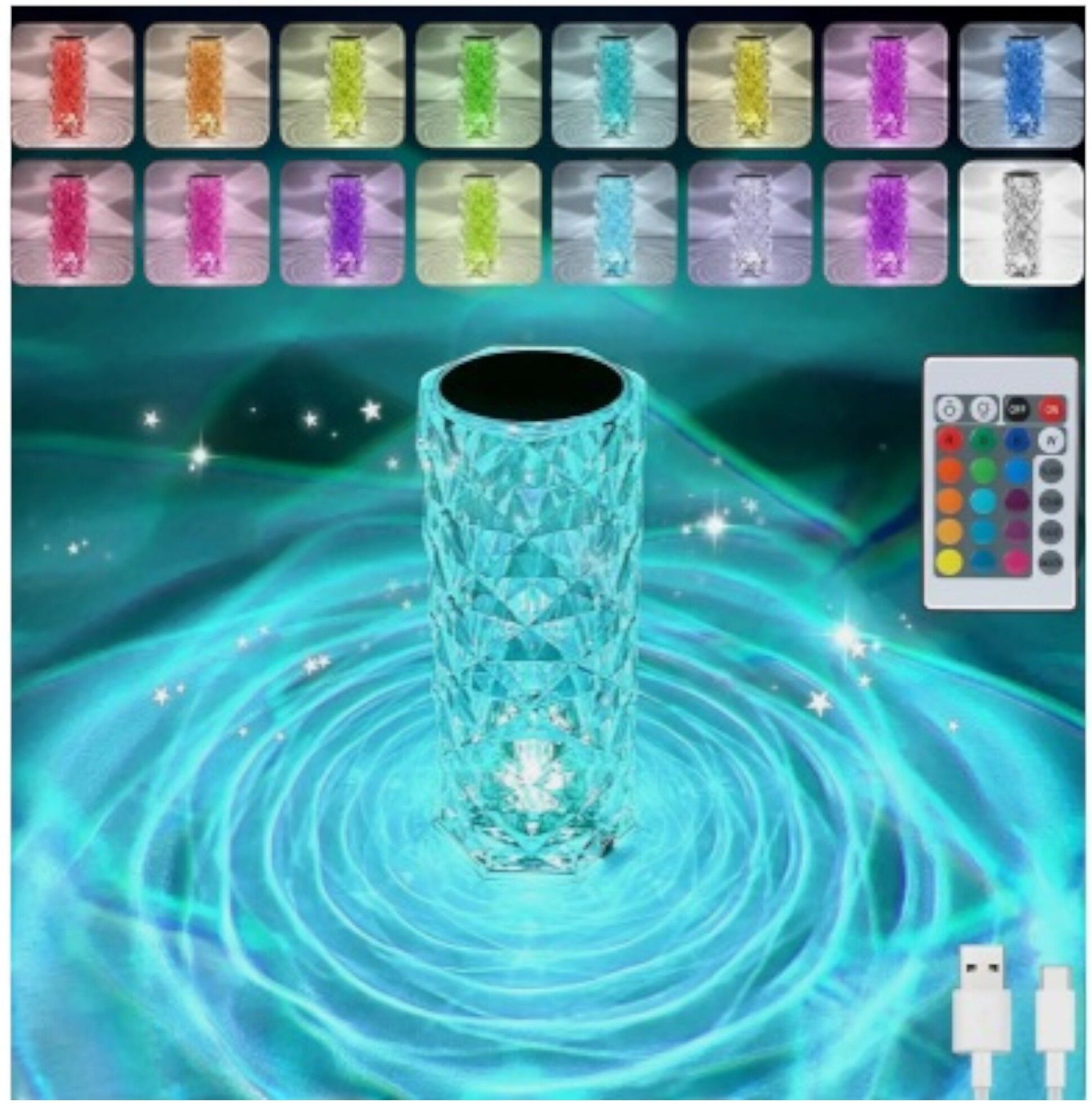 Crystal Bedside Lamp with Remote Control, RGB Colour Study Lamp Table Lamp-image-30
