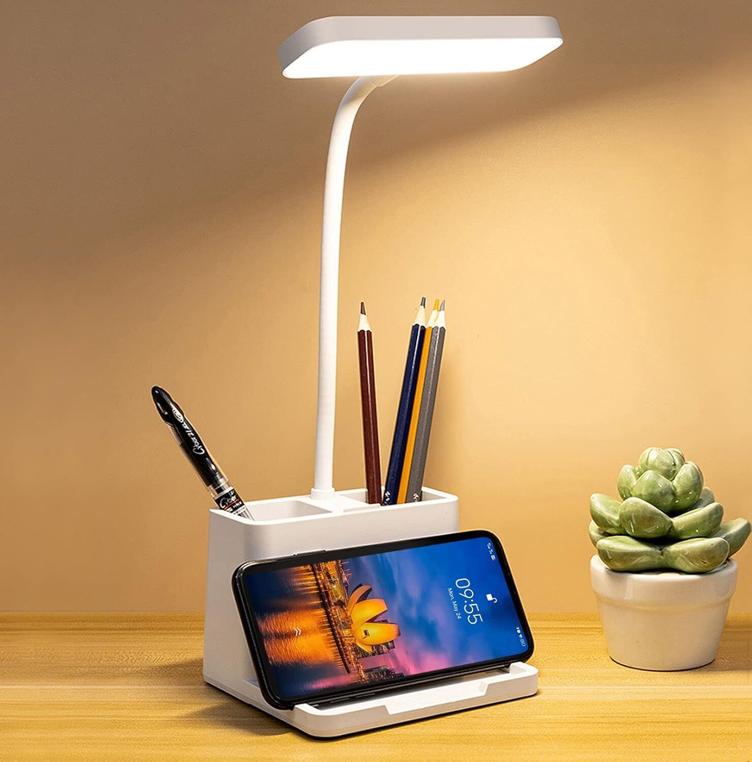 3 Color Led Rechargeable Night Lamp, With Eye Care, With Pen & Phone Holder Study Lamp-image-43