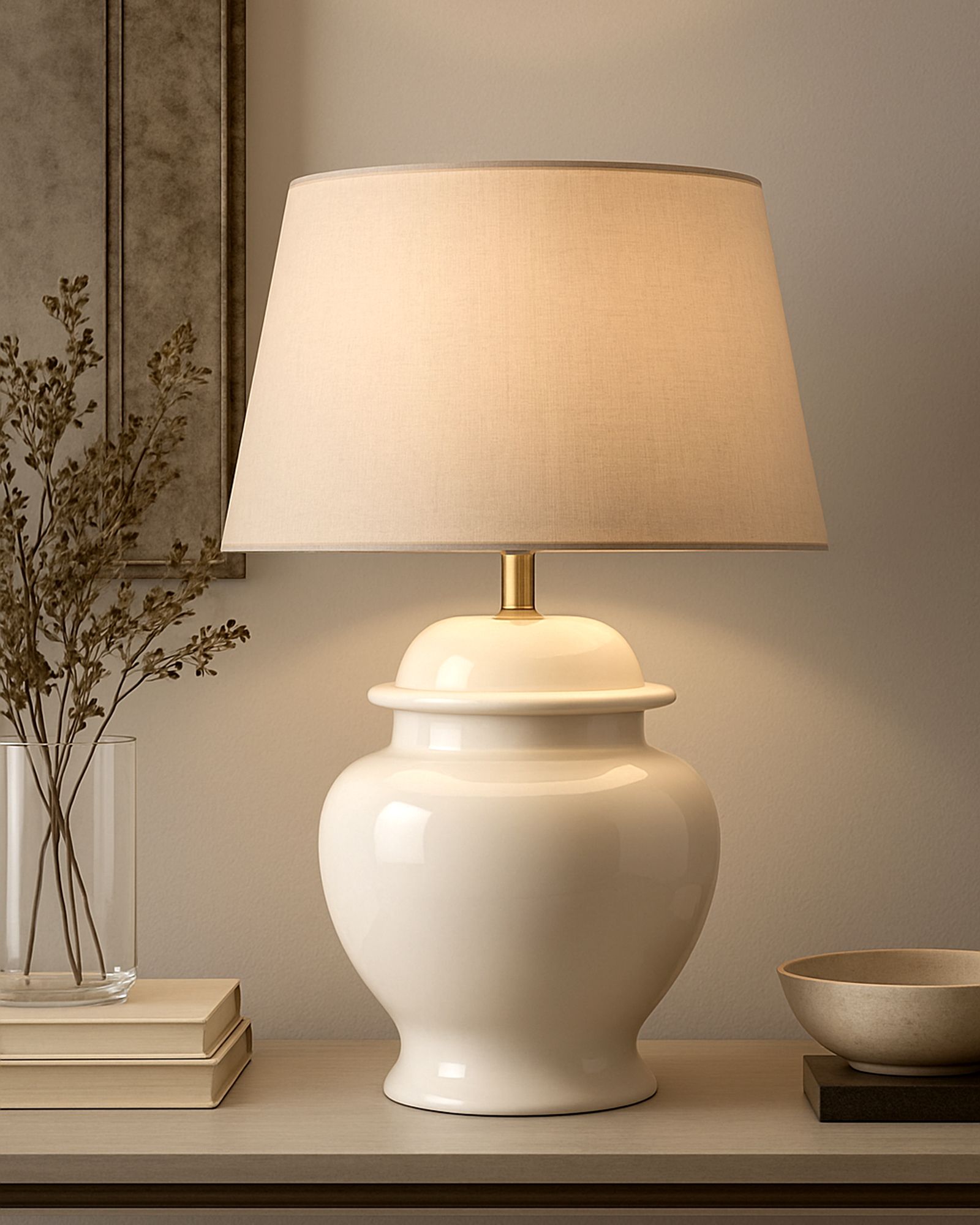 Ceramic Pot Shaped Base White Table Lamp with Khadi Drum Shade, LED Bulb Table Lamp-image-3