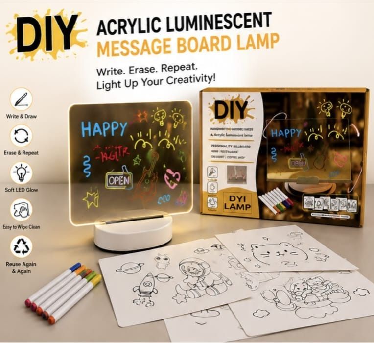 agpglobal DIY Acrylic LED Message Board Lamp with Erasable Writing Board & Color Markers Table Lamp-picture-28