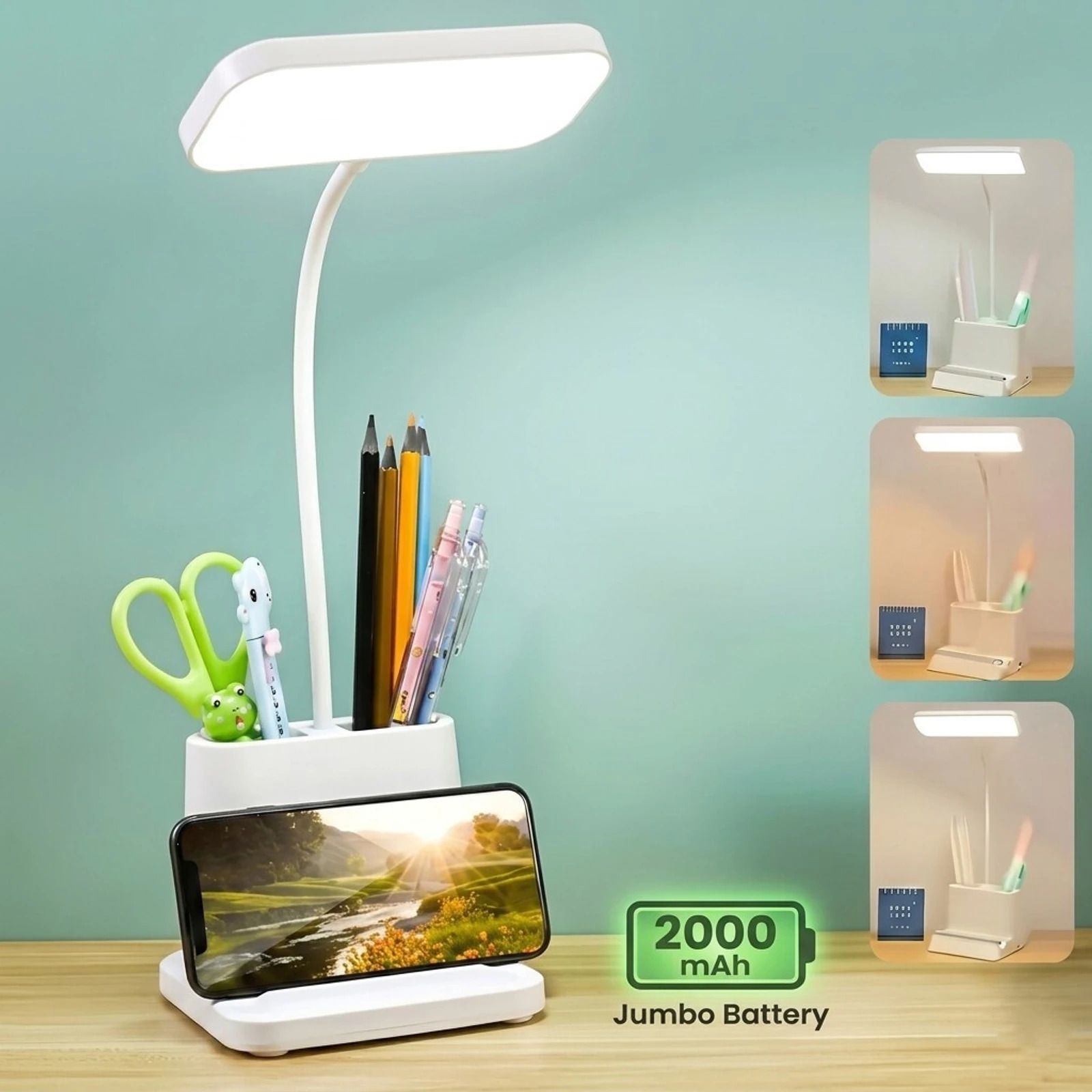 Touch Control 3 Color Modes LED, Adjustable, Eye Protection with Phone Holder Study Lamp-image-48