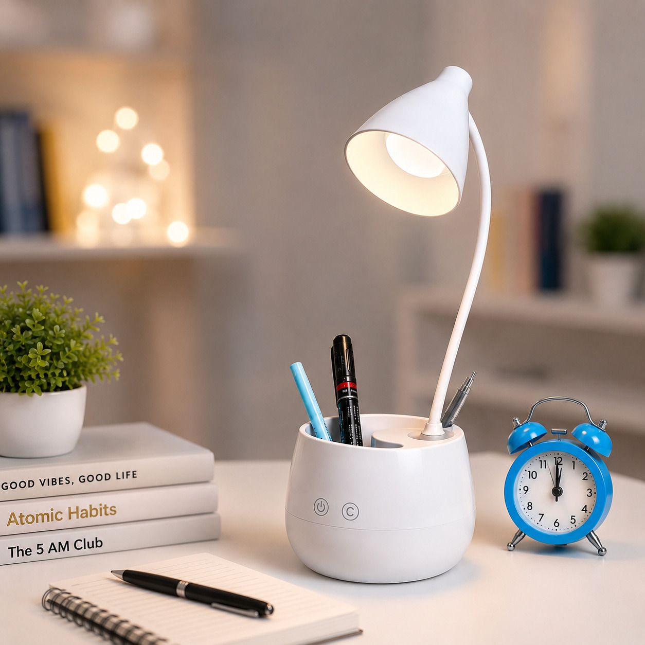 rgalleryy Rechargeable LED Desk Lamp FREE Mini Alarm Clock | Touch Control, Flexible, Study Lamp-picture-41