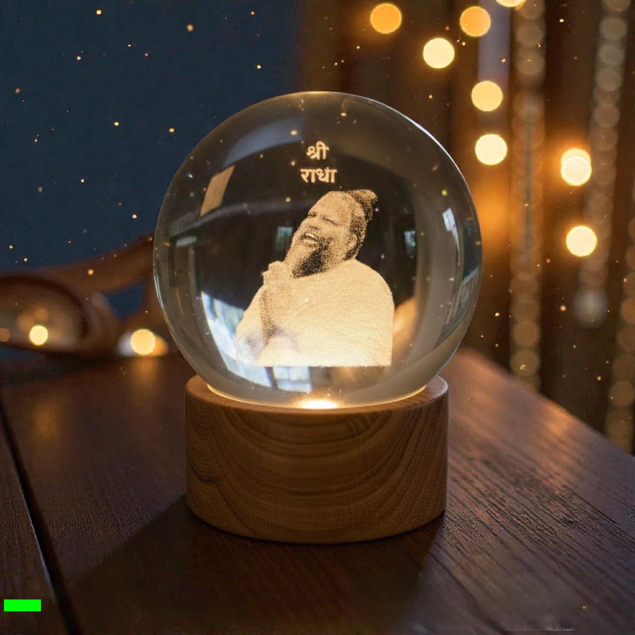 Premanand Maharaj Ji Crystal Ball Night With Wooden Base Design May Vary A10 Night Lamp