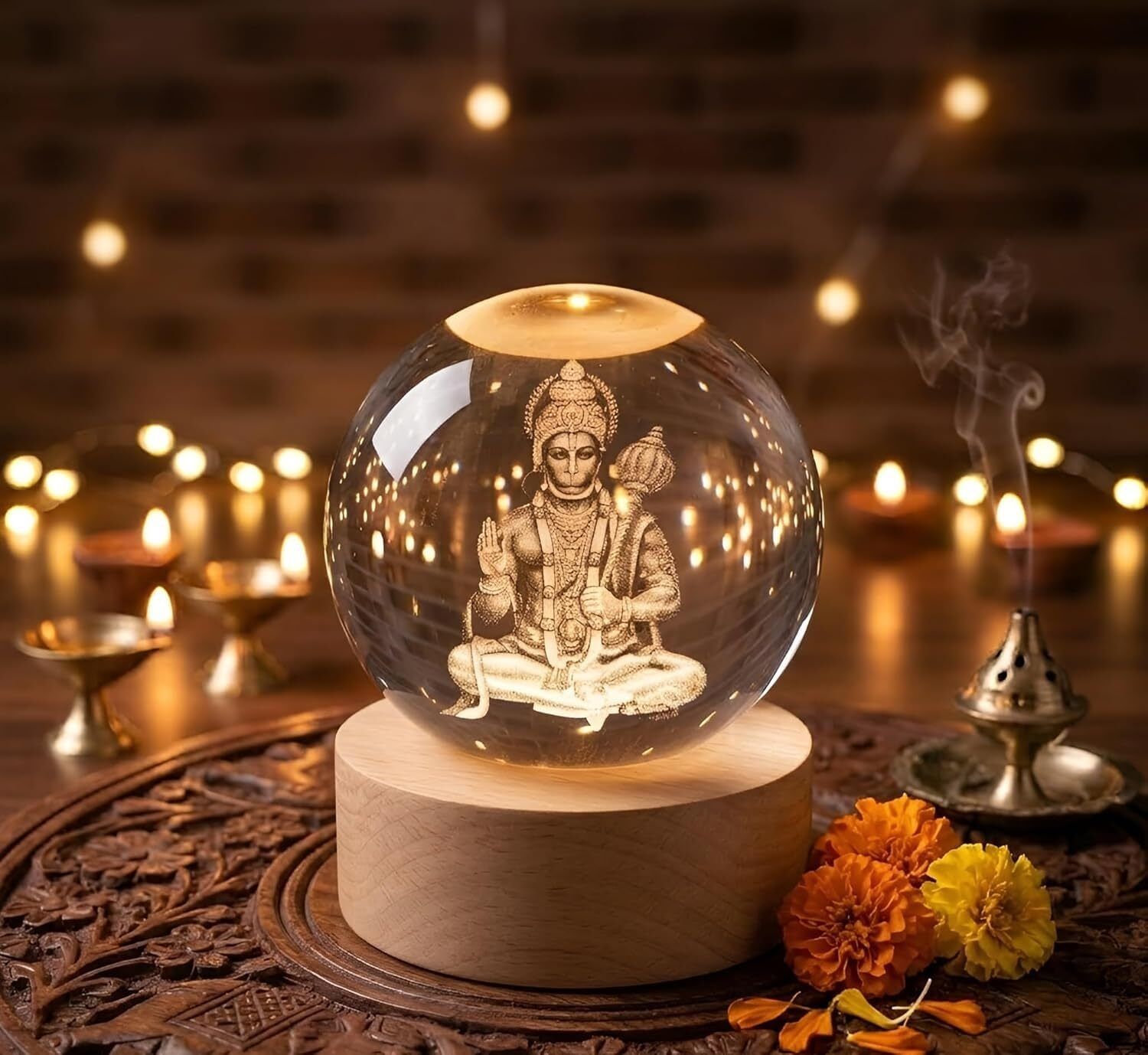 geeta seven Hanuman Wooden Base LED Night Light Table Lamp-picture-10