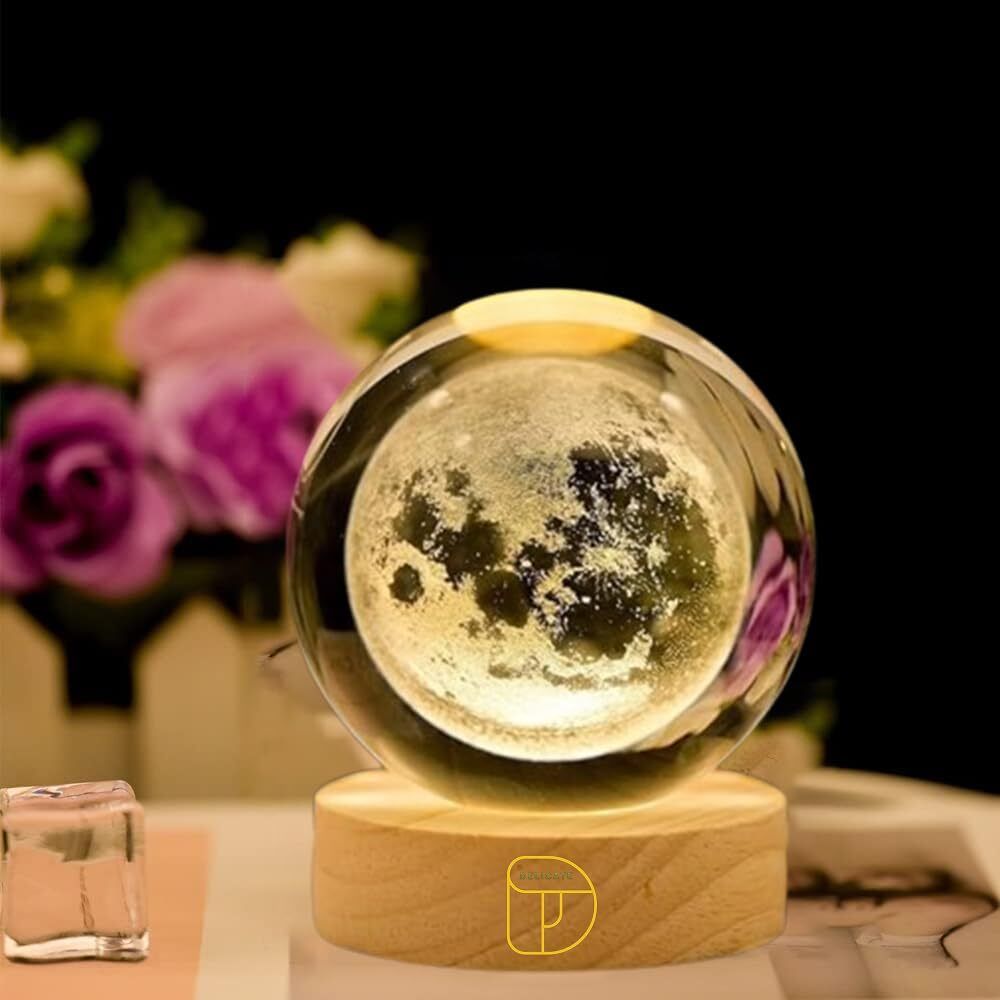Celestial Ball Night Lamp - 3D Galaxy Crystal Moon Light, Aesthetic Bedroom Night Lamp