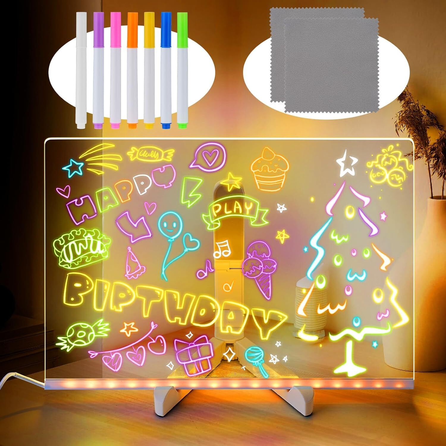 3d Acrylic LED Message Board, LED Message Board With Pen(30 x 20cm) Table Lamp