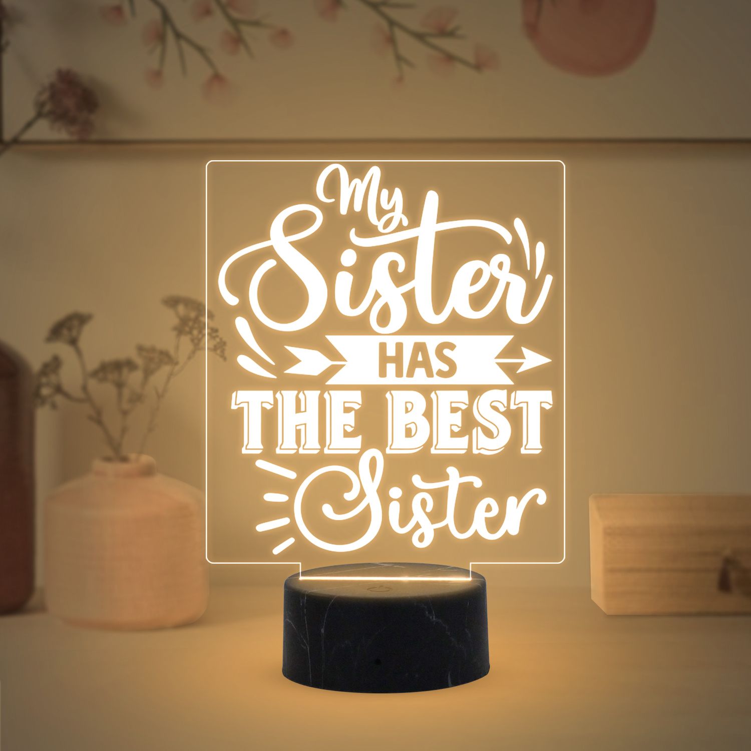 gift me bazar My Sister Has The Best Sister Engraved Quote Lamp Best Gift for Sister Table Lamp-picture-12