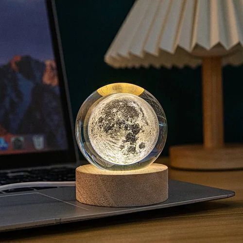 6CM 3D Crystal Ball Moon With Wooden Led Base For Living Room Galaxy Ball Night Lamp-image-20